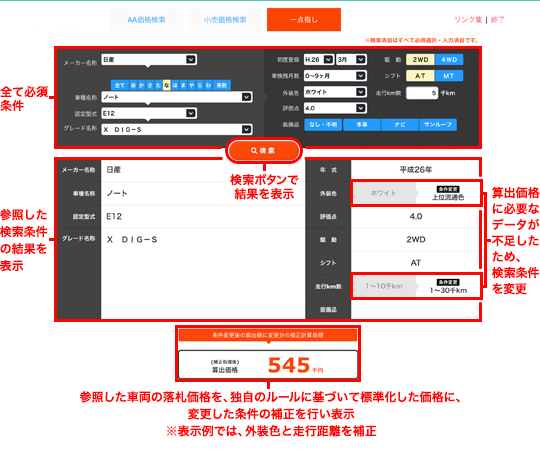 e-JAN 一点指し 算出価格に必要なデータがない場合 イメージ